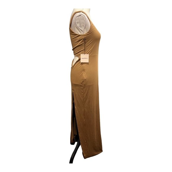 Superdown M Erla Cutout Maxi Slip Dress One Shoulder Brown High Slit Cocktail - Picture 4 of 11